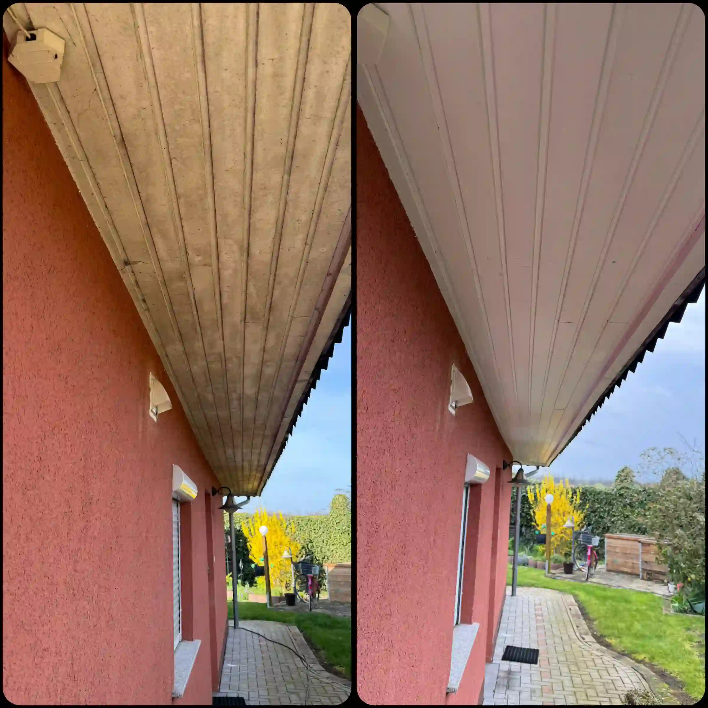 Unterschlag (Dachuntersicht) eines Einfamilienhauses in Nienhagen bei Rostock nach Reinigung, Schleifen und Neuanstrich mit Holzschutzfarbe. von Duchdacht-Gemacht David Tessenow
