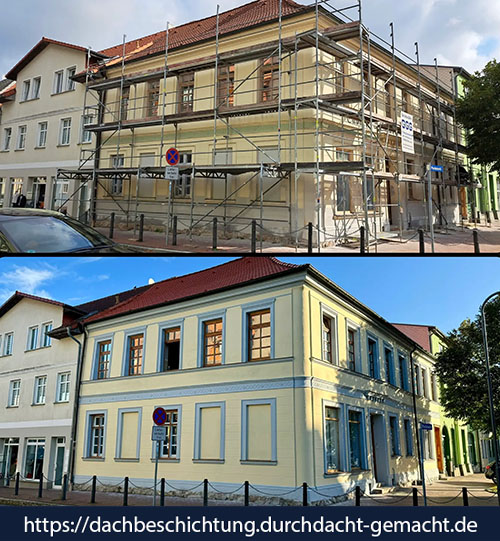 Fassade eines denkmalgeschützten Hauses in Schwaan bei Rostock – nach fachgerechten Malerarbeiten mit historischer Farbgebung. von Duchdacht-Gemacht David Tessenow